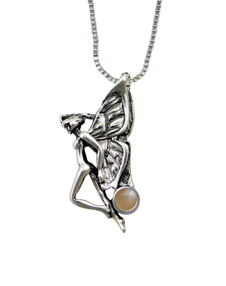 Sterling Silver Fairy of the Summer Sky Pendant With Peach Moonstone